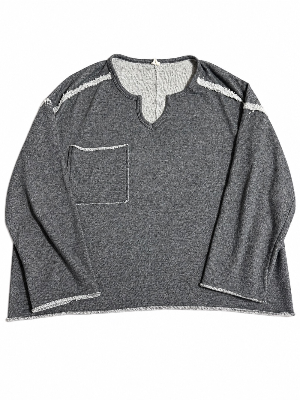 Women’s Grey Notch-Neck Pullover Hoodie with Patch Pocket